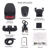 Alarme de Bicicleta com Controle Remoto e Luz Traseira, Recarregável